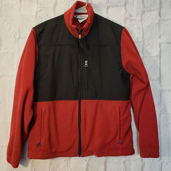 COLUMBIA Deep Red/Black Fleece Jacket - Picture 1 of 5